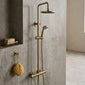 Harik Round Exposed Rigid Riser Thermostatic Shower Set - Brushed Brass - welovecouk