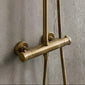 Harik Round Exposed Rigid Riser Thermostatic Shower Set - Brushed Brass - welovecouk