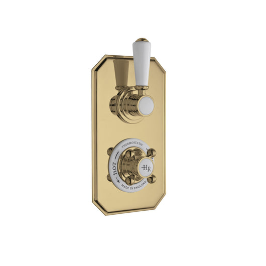  Hudson Reed White Topaz Twin Concealed Thermostatic Shower Valve with Diverter - Brushed Brass - welovecouk