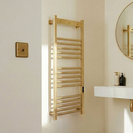  SDG Toro Electric Smart 1200x500 Towel Rail - Brushed Brass