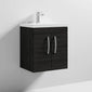 Nuie Athena 500mm Wall Hung 2 Door Vanity Unit & Mid-Edged Basin - Hacienda Black