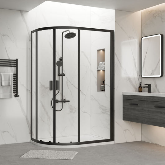  ShowerWorx Atlantic Matt Black 1200 x 800mm Offset Quadrant with White Tray - 6mm Glass