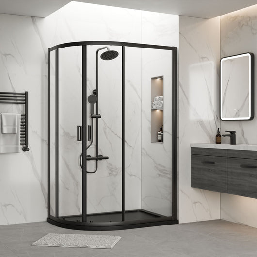  ShowerWorx Atlantic Matt Black 1000 x 800mm Offset Quadrant with Slate Tray - 6mm Glass