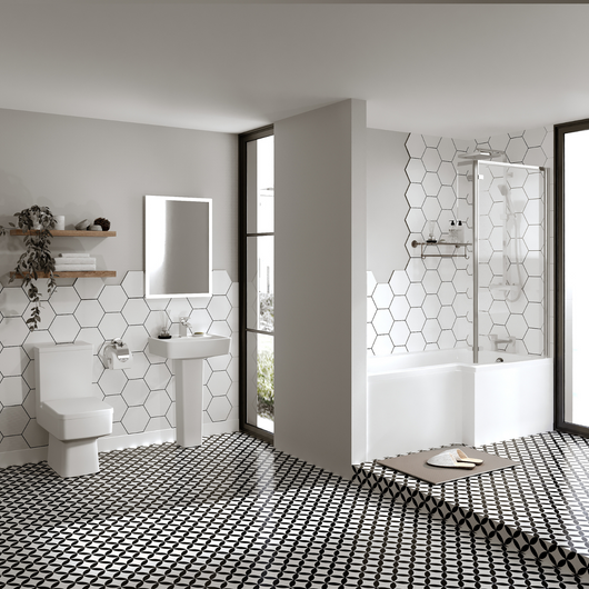  Crystalline 1500 L-Shaped Complete Shower Bathroom Suite - welovecouk
