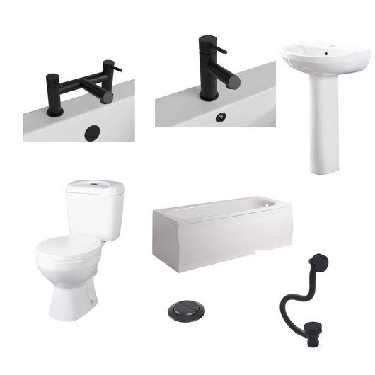  Monty Complete Bathroom Suite with Black Taps - 3 Sizes Available