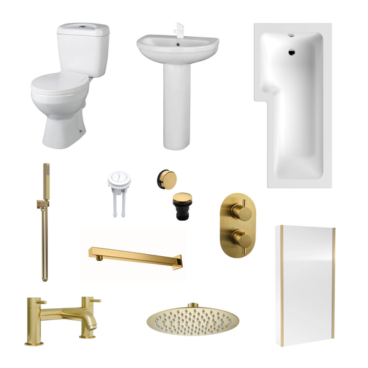  Hadley L Shape Shower Bathroom Suite - Brushed Brass - 1500