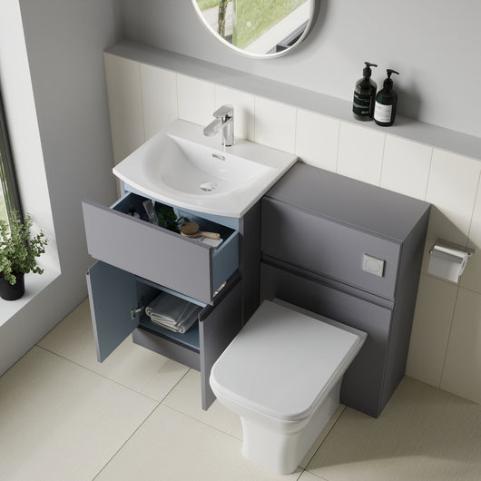  COSMO Curve 2-Door 1-Drawer 1000mm Combination Unit - Satin Grey - welovecouk