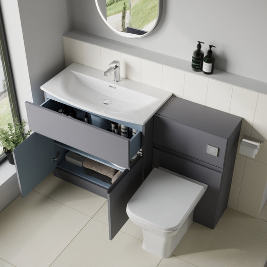  COSMO Curve 2-Door 1-Drawer 1300mm Combination Unit - Satin Grey - welovecouk