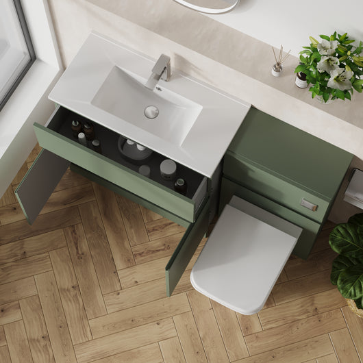  COSMO Square 2-Door 1-Drawer 1300mm Combination Unit - Satin Green - welovecouk
