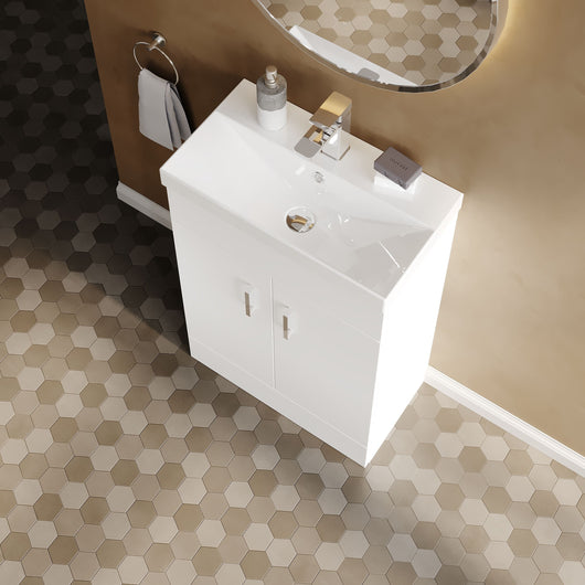  Dulin Floor Standing Vanity Basin Unit - Gloss White - welovecouk