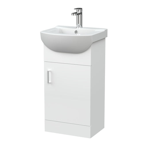  Nuie Wayford 450mm 1-Door Vanity Unit & 1 Tap Hole Basin - Gloss White