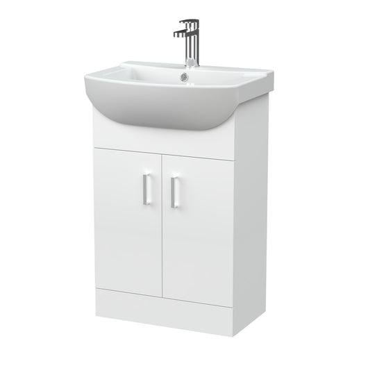  Nuie Wayford 550mm 2-Door Vanity Unit & 1 Tap Hole Basin - Gloss White
