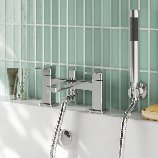  Nuie Windon Deck Mounted Bath Shower Mixer With Kit - Chrome - welovecouk