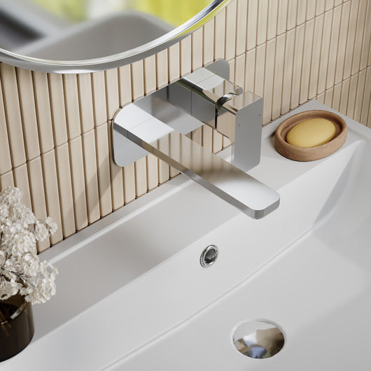  Nuie Windon Wall Mounted 2 Tap Hole Basin Mixer With Plate - Chrome - welovecouk