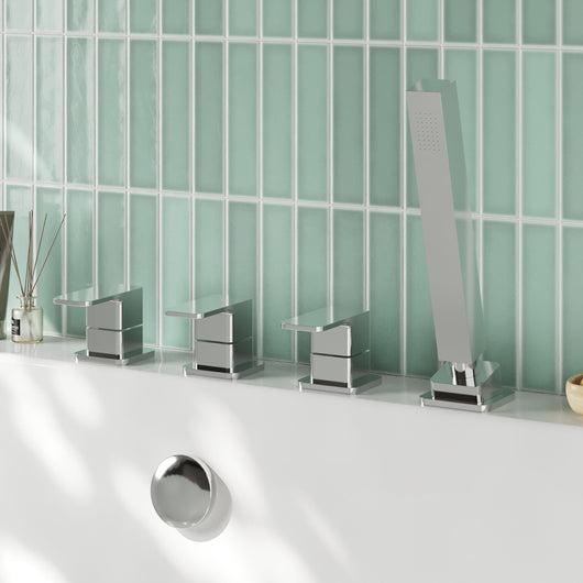  Nuie Windon Deck Mounted 4 Tap Hole Bath Shower Mixer No Spout - Chrome - welovecouk