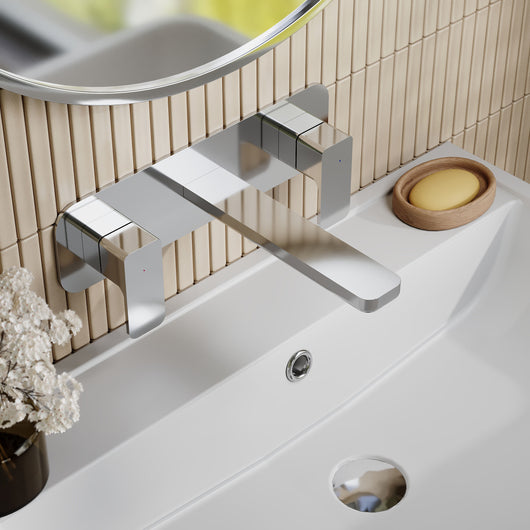  Nuie Windon Wall Mounted 3 Tap Hole Basin Mixer With Plate - Chrome - welovecouk