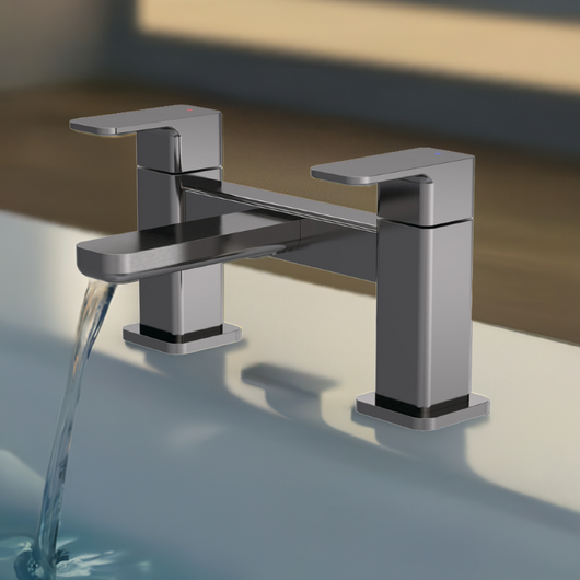  Nuie Windon Deck Mounted Bath Filler - Brushed Gun Metal