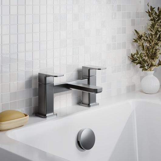 Nuie Windon Deck Mounted Bath Filler - Brushed Gun Metal - welovecouk