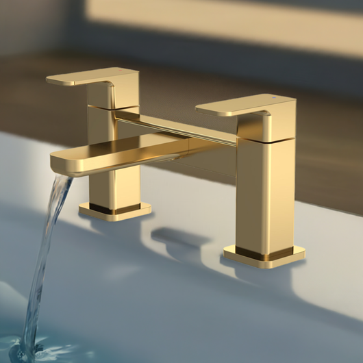  Nuie Windon Deck Mounted Bath Filler - Brushed Brass