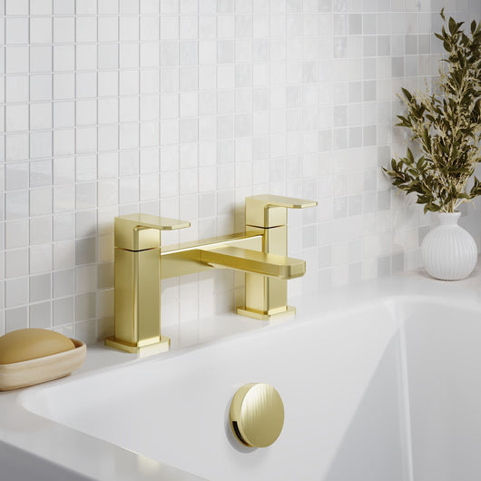  Nuie Windon Deck Mounted Bath Filler - Brushed Brass - welovecouk