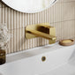 Nuie Windon Wall Mounted 2 Tap Hole Basin Mixer With Plate - Brushed Brass - welovecouk