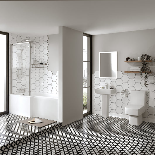  Serene 1700 L-Shaped Chrome Complete Shower Bathroom Suite