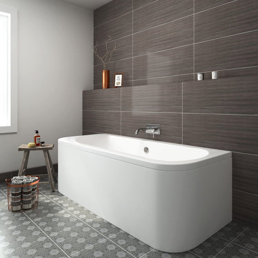  Double Ended Curved Back To Wall Bath & Panel - White