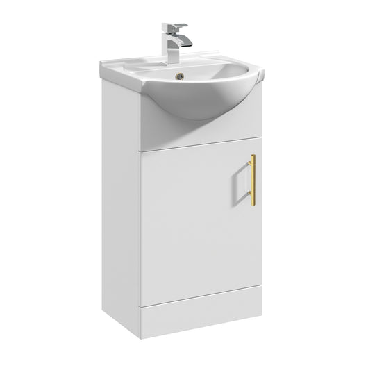  Foundation 450mm Floor Standing Cabinet & Round Basin - Gloss White - welovecouk