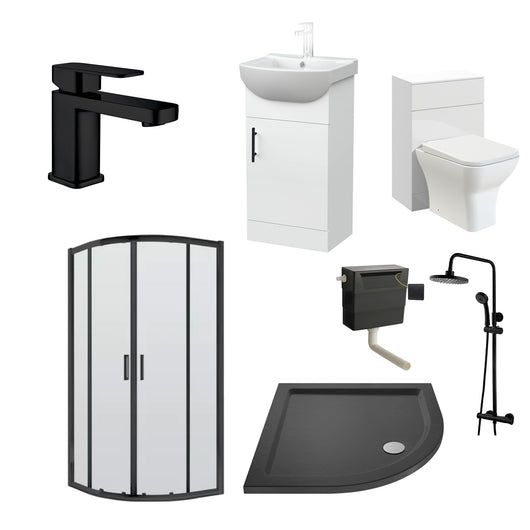 ShowerWorX Atlantic Black 800mm Quadrant Enclosure 950mm Combination Bathroom Suite