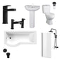 Monty 1700 Black P-Shaped Complete Basin Pedestal Bathroom Suite with Shower Kit