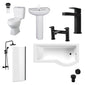 Monty 1700 Black P-Shaped Complete Basin Pedestal Bathroom Suite with Shower Kit