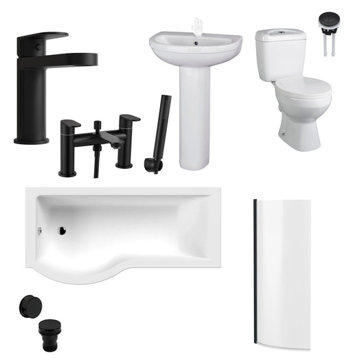  Monty 1700 Black P-Shaped Complete Basin Pedestal Bathroom Suite