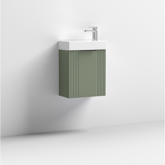  Nuie Deco Compact 400mm Wall Hung Cabinet & Basin - Satin Green - welovecouk