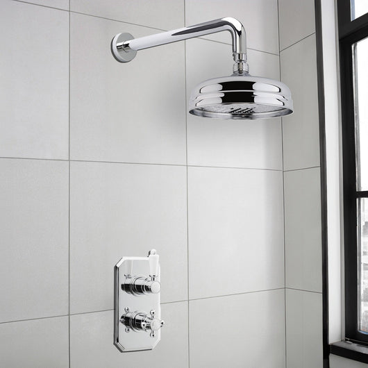  Nuie Edwardian Thermostatic Concealed shower Valve with Fixed Shower Head & Arm - Chrome