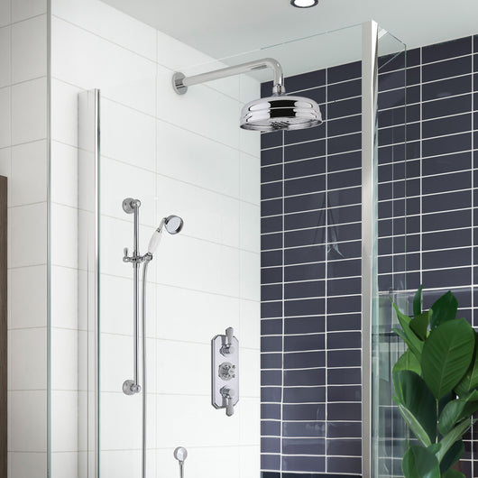  Hudson Reed Topaz White Thermostatic Concealed shower Valve with Fixed Shower Head , Arm & Slide Rail Kit - Chrome