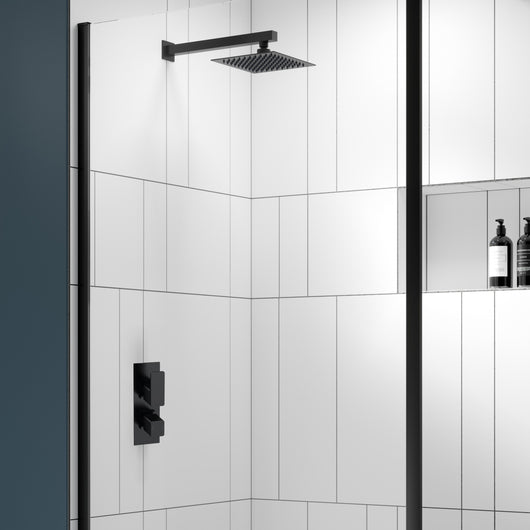  Nuie Windon Thermostatic Concealed shower Valve with Fixed Shower Head & Arm - Black