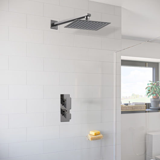  Nuie Windon Thermostatic Concealed shower Valve with Fixed Shower Head & Arm - Brushed Pewter