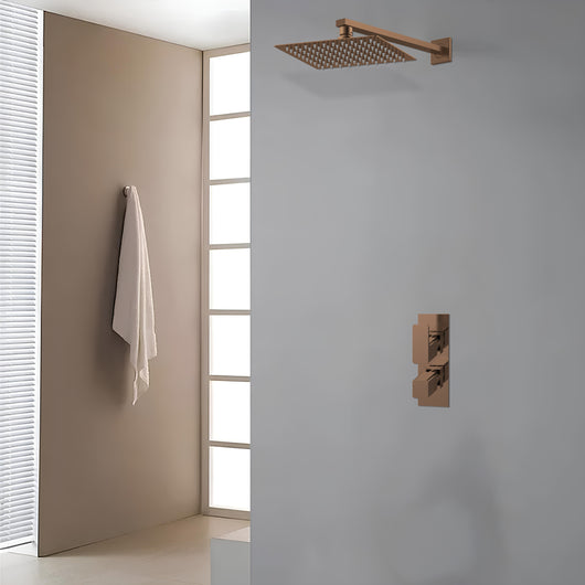  Nuie Windon Thermostatic Concealed shower Valve with Fixed Shower Head & Arm - Brushed Bronze