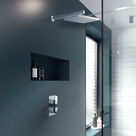  Nuie Windon Thermostatic Concealed shower Valve with Fixed Shower Head & Arm - Chrome