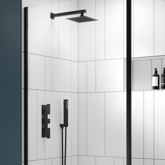  Nuie Windon Thermostatic Concealed shower Valve with Fixed Shower Head , Arm & Shower Handset - Black