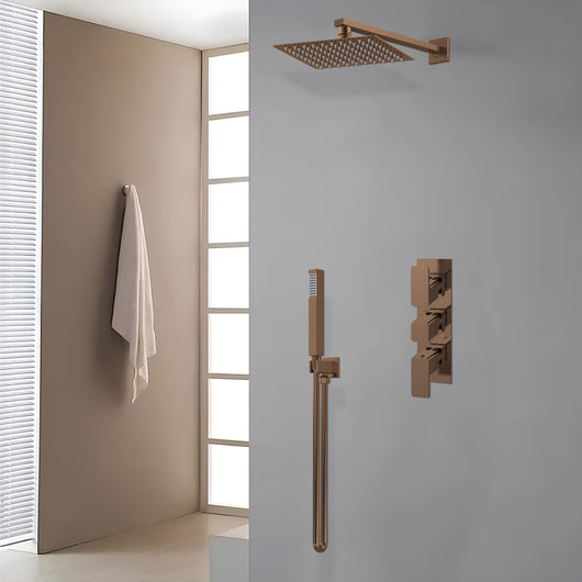  Nuie Windon Thermostatic Concealed shower Valve with Fixed Shower Head , Arm & Shower Handset - Brushed Bronze