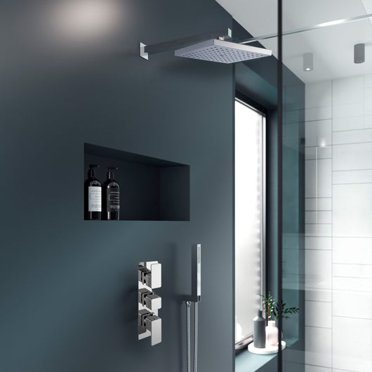  Nuie Windon Thermostatic Concealed shower Valve with Fixed Shower Head , Arm & Shower Handset - Chrome