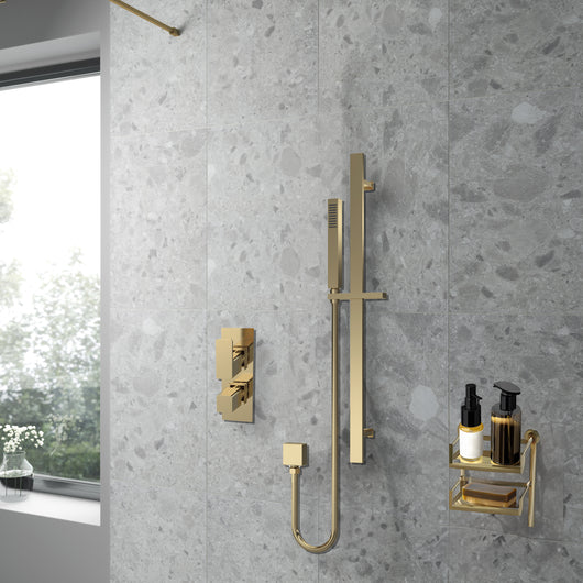  Nuie Windon Thermostatic Concealed shower Valve with Slide Rail Kit - Brushed Brass