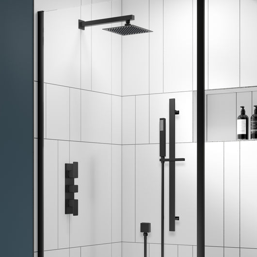  Nuie Windon Thermostatic Concealed shower Valve with Fixed Shower Head , Arm & Slide Rail Kit - Black