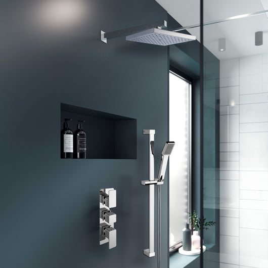  Nuie Windon Thermostatic Concealed shower Valve with Fixed Shower Head , Arm & Slide Rail Kit - Chrome