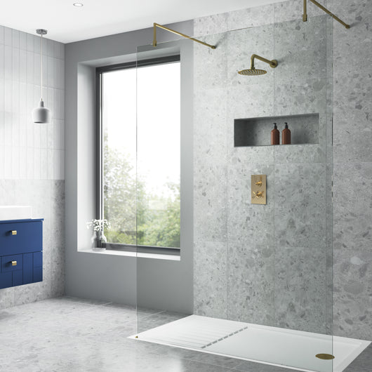  Nuie AZtec Thermostatic Concealed shower Valve with Fixed Shower Head & Arm - Brushed Brass