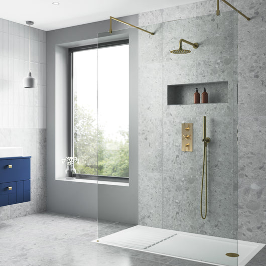  Nuie Aztec Thermostatic Concealed shower Valve with Fixed Shower Head , Arm & Shower Handset - Brushed Brass