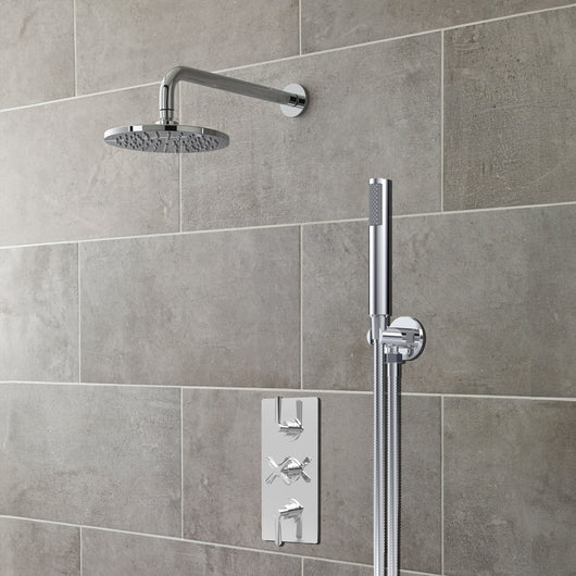  Nuie Aztec Thermostatic Concealed shower Valve with Fixed Shower Head , Arm & Shower Handset - Chrome