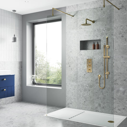  Nuie Aztec Thermostatic Concealed shower Valve with Fixed Shower Head , Arm & Slide Rail Kit - Brushed Brass