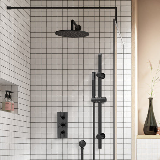  Nuie Aztec Thermostatic Concealed shower Valve with Fixed Shower Head , Arm & Slide Rail Kit - Black